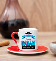 Canım Babam Temalı Kırmızı Türk Kahvesi Fincanı