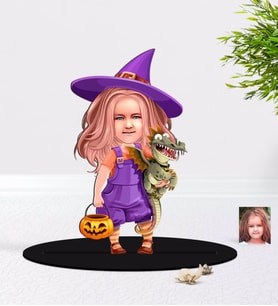 BK Gift Kişiye Özel Küçük Cadı Karikatürlü 3D Ahşap Biblo-1 (Beyaz)