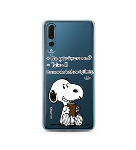 Snoopy Tasarımlı Süper Şeffaf Silikon Telefon Kılıfı Huawei P20 Pro 
