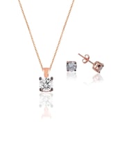 Söğütlü Silver Gümüş rose kolye ve küpe gümüş set
