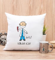 Erkek Diş Hekimi Karikatürü Yastık ve Silver Kupa Bardak