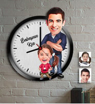 BK Gift Kişiye Özel Baba Kız Karikatür Ahşap Duvar Saati  6