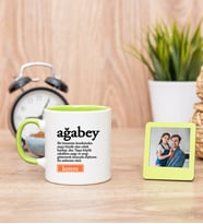 Ağabey Kelime Anlamı Yeşil Kupa Bardak ve Yeşil Mini Fotoğraf Çerçevesi