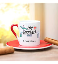 Diş Hekimi Türk Kahvesi Fincanı (Kırmızı)