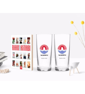 BK Gift Kişiye Özel Renkli Baskılı Kuşadası Tasarımlı Turistik İkili Rakı Bardağı ve Rakı Cep Kitabı Hediye Seti-1 (Model 1)