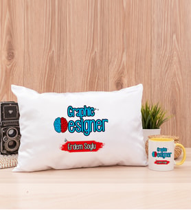 Grafiker Dikdörtgen Yastık ve Sarı Kupa Bardak