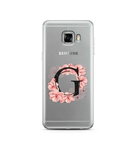 Pembe Çiçekli Harf Tasarım Süper Şeffaf Silikon Telefon Kılıfı Samsung C5   G-Ha