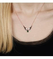 Afrodit Silver Yeşil Taşlı Melek Kanatlı Gümüş Kolye