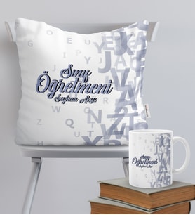 BK Gift Kişiye Özel Sınıf Öğretmeni Temalı Yastık Kupa Seti - 5