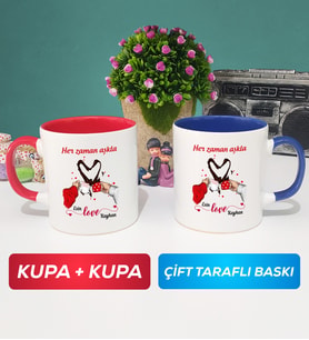 İkili Sevgiliye Sevgililer Günü Hediyesi 10 Kupa Bardak Kırmızı Lacivert