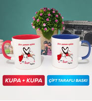 İkili Sevgiliye Sevgililer Günü Hediyesi 10 Kupa Bardak Kırmızı Lacivert