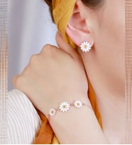 OGO SİLVER 925 Ayar Gümüş Papatya Küpe Bileklik Set