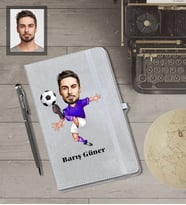 Kişiye Özel Futbolcu Karikatürlü Gri Defter Kalem Hediye Seti  Bay-2