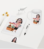 BK Gift Kişiye Özel Bayan Öğretmen Temalı Karikatürlü Beyaz Defter Kalem Kupa Seti - 5
