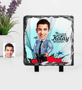 BK Gift Kişiye Özel Bay Polis Karikatürlü Dekoratif Doğal Taş  1