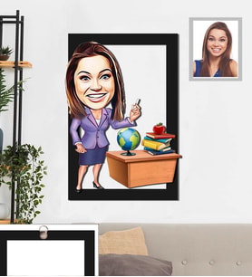 Kişiye Özel Öğretmen Karikatürlü 3D Ahşap Tablo 30x47 Bayan-3