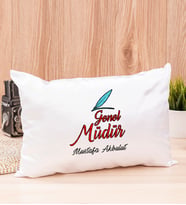 Genel Müdür Dikdörtgen Saten Yastık (Beyaz)