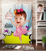 BK Gift Kişiye Özel Kız Çocuk Doğum Günü Karikatür Kanvas Tablo 70x100cm 1
