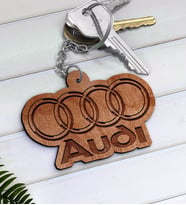 Audi Logolu Ahşap Anahtarlık-1 (Beyaz)