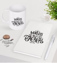 BK Gift Kişiye Özel Dünyanın En İyi Öğretmeni Beyaz Defter Kalem Kupa Seti-30 (Model 1)