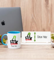 Fizik Öğretmeni Mavi Kupa Bardak Ve Masa İsimliği Hediye Seti