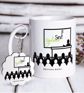 BK Gift Kişiye Özel Sınıf Öğretmeni Beyaz Kupa ve Anahtarlık Hediye Seti-5 (Model 1)
