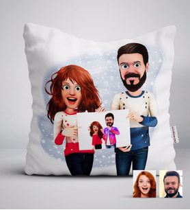 BK Gift Kişiye Özel Sevgililer Animasyon Karikatürlü Beyaz Yastık-33
