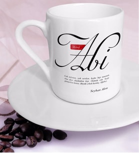 BK Gift Kişiye Özel Mânâ Abi Türk Kahvesi Fincanı (Beyaz)