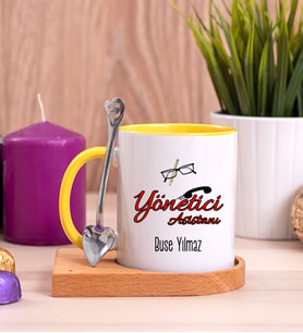 Yönetici Asistanı Ahşap Altlıklı Sarı Kupa Bardak