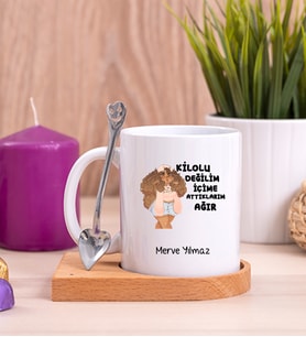 İçime Attıklarım Ağır Ahşap Altlıklı Beyaz Kupa Bardak