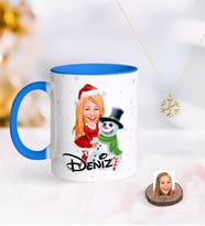 BK Gift Kişiye Özel Kadın Yeni Yıl Karikatürlü Mavi Kupa ve Kar Tanesi Kolye-2 (Model 1)