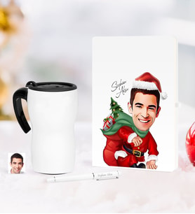 BK Gift Kişiye Özel Yılbaşı Bay Karikatürlü Beyaz Defter Kalem Termos Mug Seti - 4