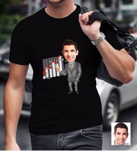 BK Gift Kişiye Özel Bay Patron Karikatürlü Siyah T-Shirt-4