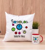 Sosyolog Kare Yastık ve Kırmızı Kupa Bardak