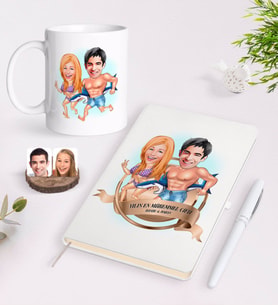 BK Gift Kişiye Özel Yılın En Mükemmel Çifti Karikatürlü Beyaz Defter Kalem ve Kupa Seti-8 (Model 1)