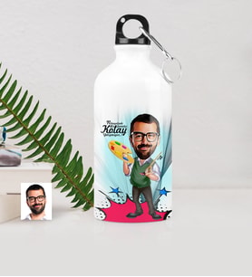 BK Gift Kişiye Özel Bay Ressam Karikatürlü Metal Suluk 500 Ml 1