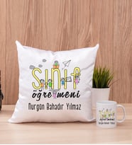 Sınıf Öğretmeni Kare Yastık ve Beyaz Kupa Bardak