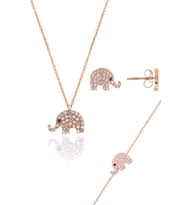 Söğütlü Silver Gümüş rose zirkon taşlı fil kolye bileklik ve küpe gümüş üçlü set