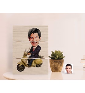 BK Gift Kişiye Özel Erkek Motorcu Karikatürlü Otantik Masaüstü Ahşap Palet Çerçeve-3 (Beyaz)