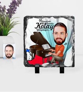 BK Gift Kişiye Özel Bay Piyanist Karikatürlü Dekoratif Doğal Taş  1
