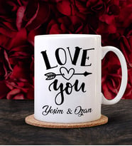 Kişiye Özel Sevgililer Günü Tema Love You Tasarımlı Beyaz Kupa