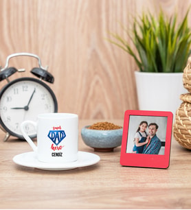 Super Dad Türk Kahvesi Fincanı ve Kırmızı Mini Fotoğraf Çerçevesi