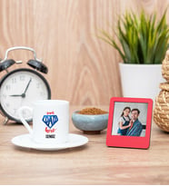 Super Dad Türk Kahvesi Fincanı ve Kırmızı Mini Fotoğraf Çerçevesi