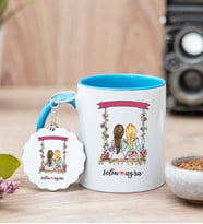 Best Friends Salıncak Tasarım Mavi Kupa Bardak ve Anahtarlık Set