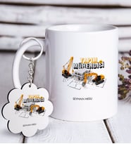 BK Gift Kişiye Özel Mesleki Yapım Mühendisi Beyaz Kupa ve Anahtarlık Hediye Seti-1 (Model 1)