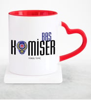 BK Gift Kişiye Özel Mesleki Başkomiser Kırmızı Kalpli Kupa Bardak