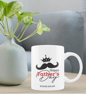 Babalar Günü Kişiye Özel Kupa Bardak - Happy Father's Day Kupa Tasarımı (Beyaz)