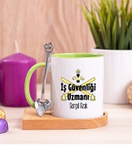 İş Güvenliği Uzmanı Ahşap Altlıklı Yeşil Kupa Bardak