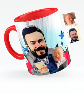 BK Gift Kişiye Özel Baba Oğul Karikatürlü Kırmızı Kupa Bardak  1