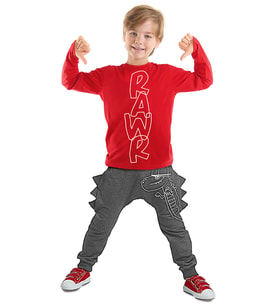 Tırtır Erkek Çocuk T-shirt Pantolon Takım (Siyah-Kırmızı)
